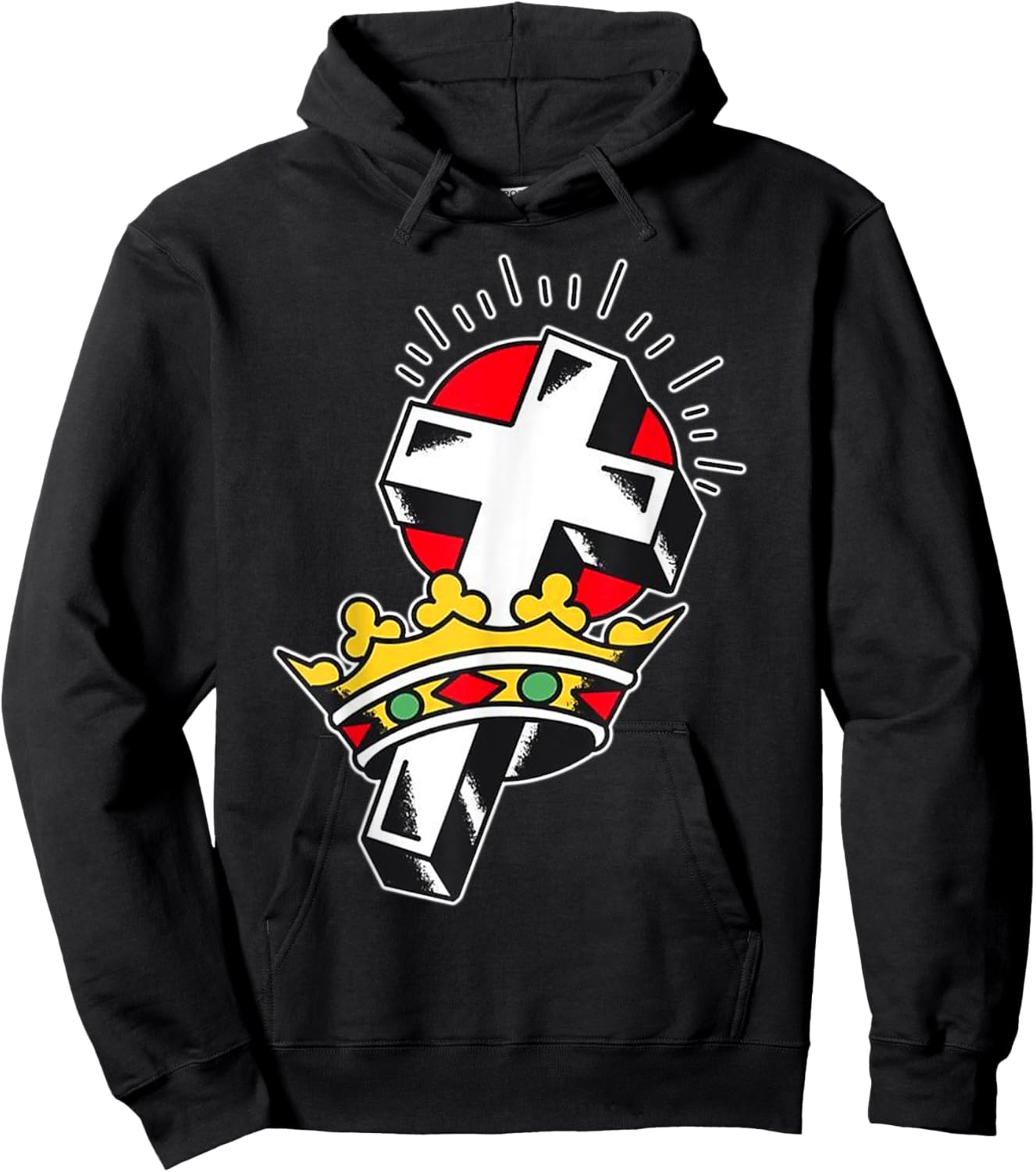 Crown x Crucifix Traditional Tattoo Flash Hoodie - Hoodie | Black