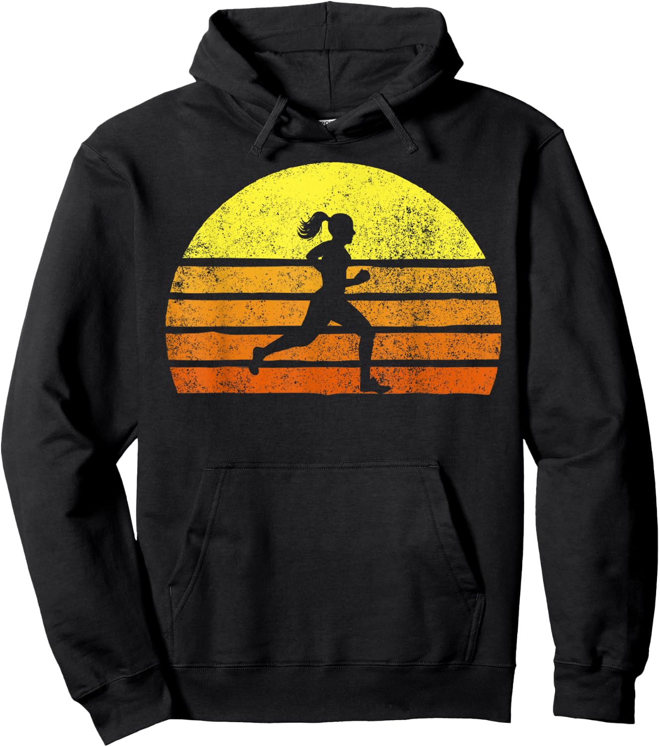 Retro Woman Running A Race Vintage Running Sunset Hoodie - Hoodie | Black