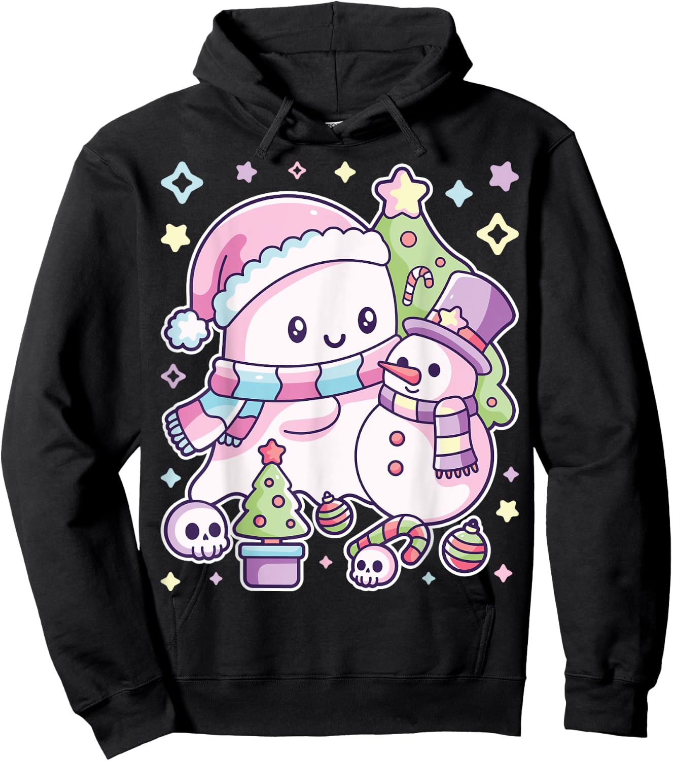 Christmas Ghost Lil Boo Xmas Girls Kids Toddler Pastel Hoodie - Hoodie | Black