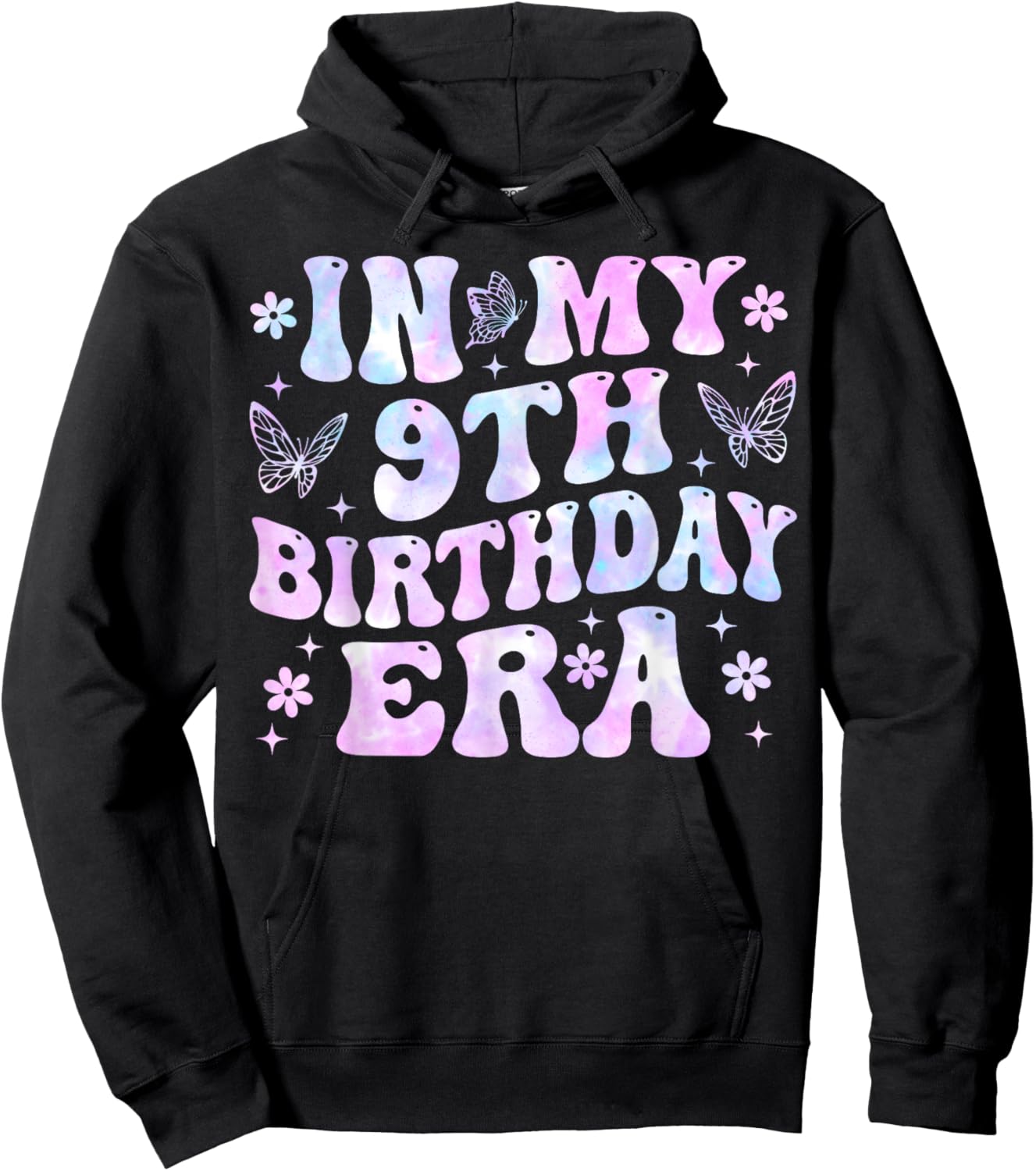 Groovy In My 9th Birthday Era Nine 9 years Old Birthday Hoodie - Hoodie | Black