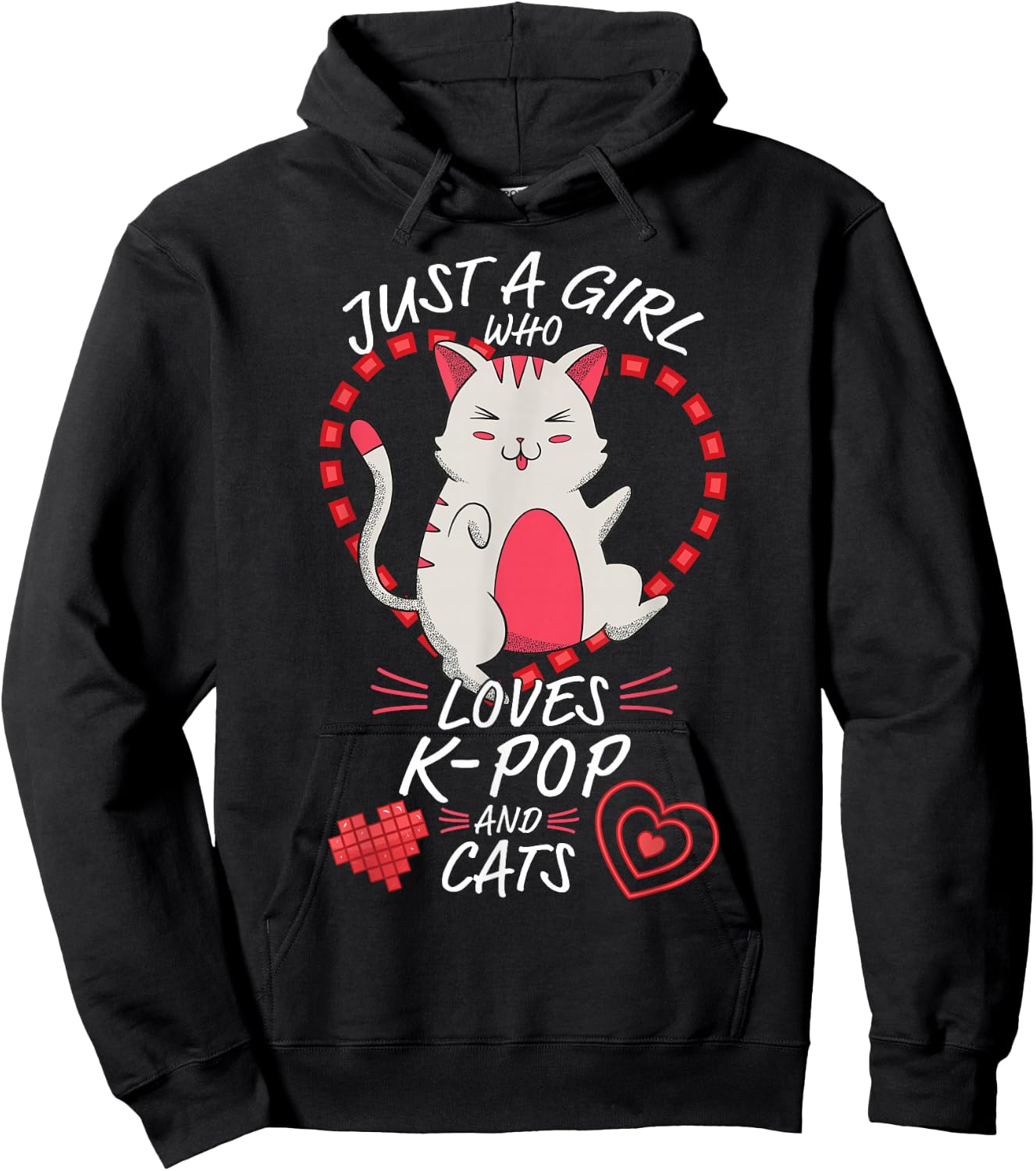 Just A Girl Who Loves K-Pop and Cats - Cute Anime Kawaii Cat Hoodie - Hoodie | Black