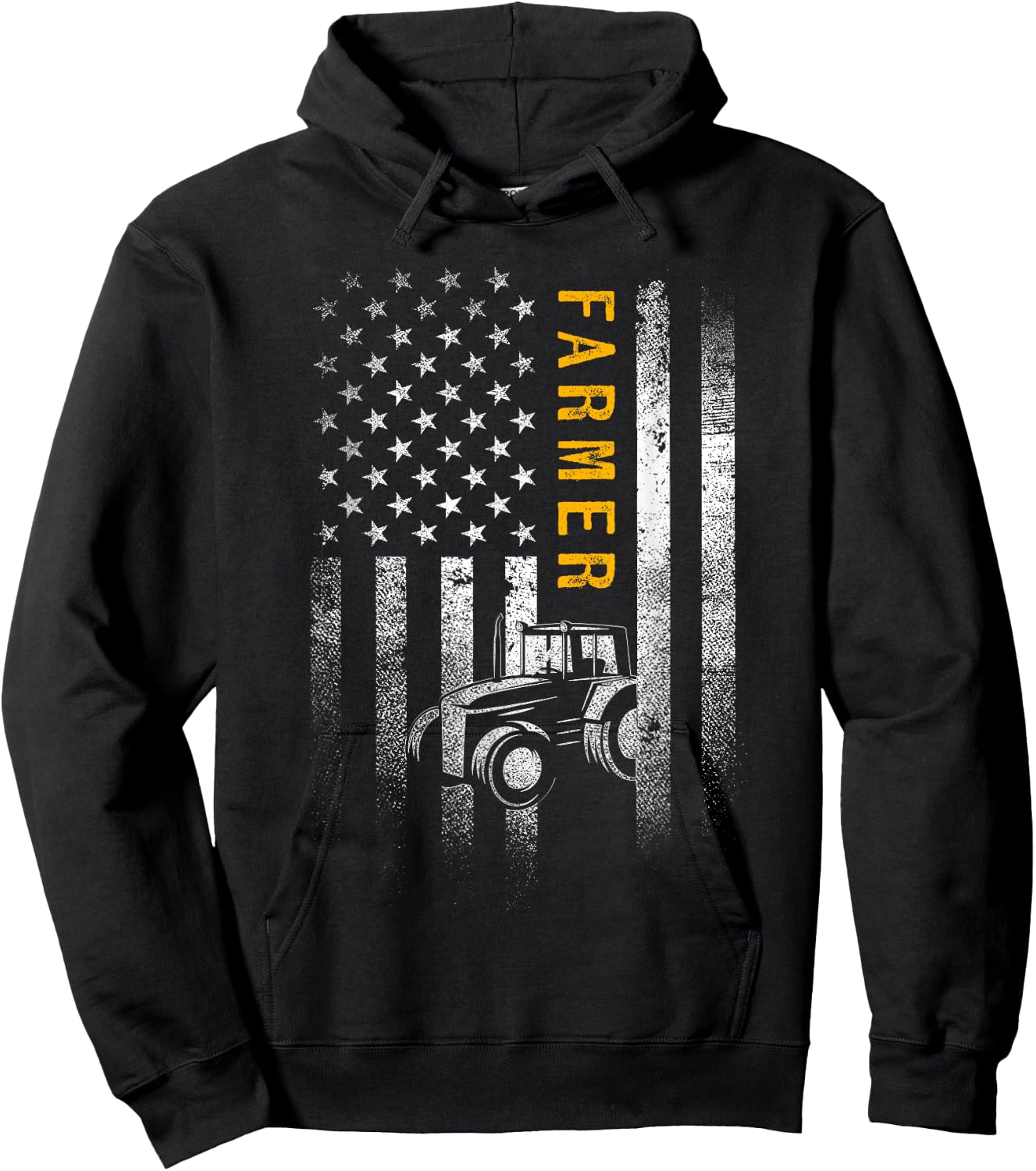 Tractor American USA Flag Funny Farmer Rancher Gifts Farming Hoodie - Hoodie | Black