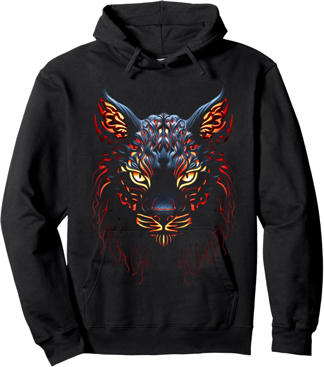 Lynx Portrait Flame Animal Art Graphic Motif Lynx Hoodie - Hoodie | Black