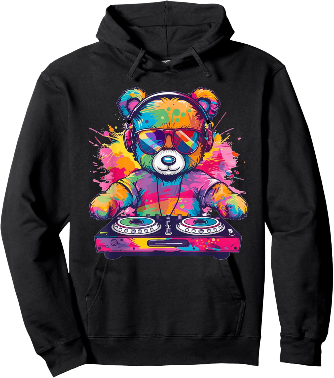Cartoon Teddy DJ Hoodie - Hoodie | Black