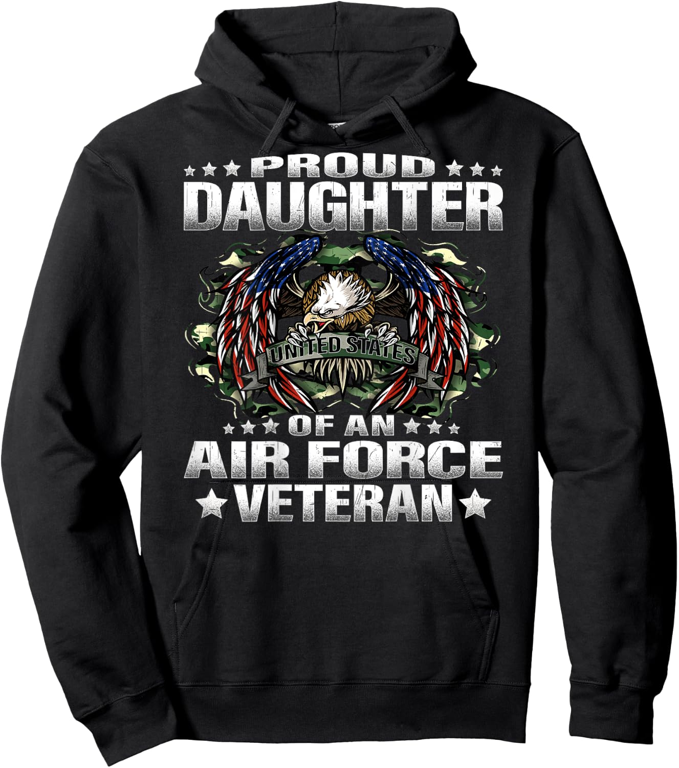 Proud Daughter Of An Air Force Veteran Military Vet's Child Hoodie - Hoodie | Black