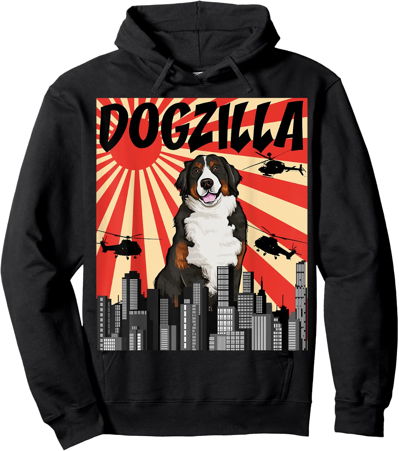 Funny Retro Japanese Dogzilla Bernese Mountain Dog Women Hoodie - Hoodie | Black