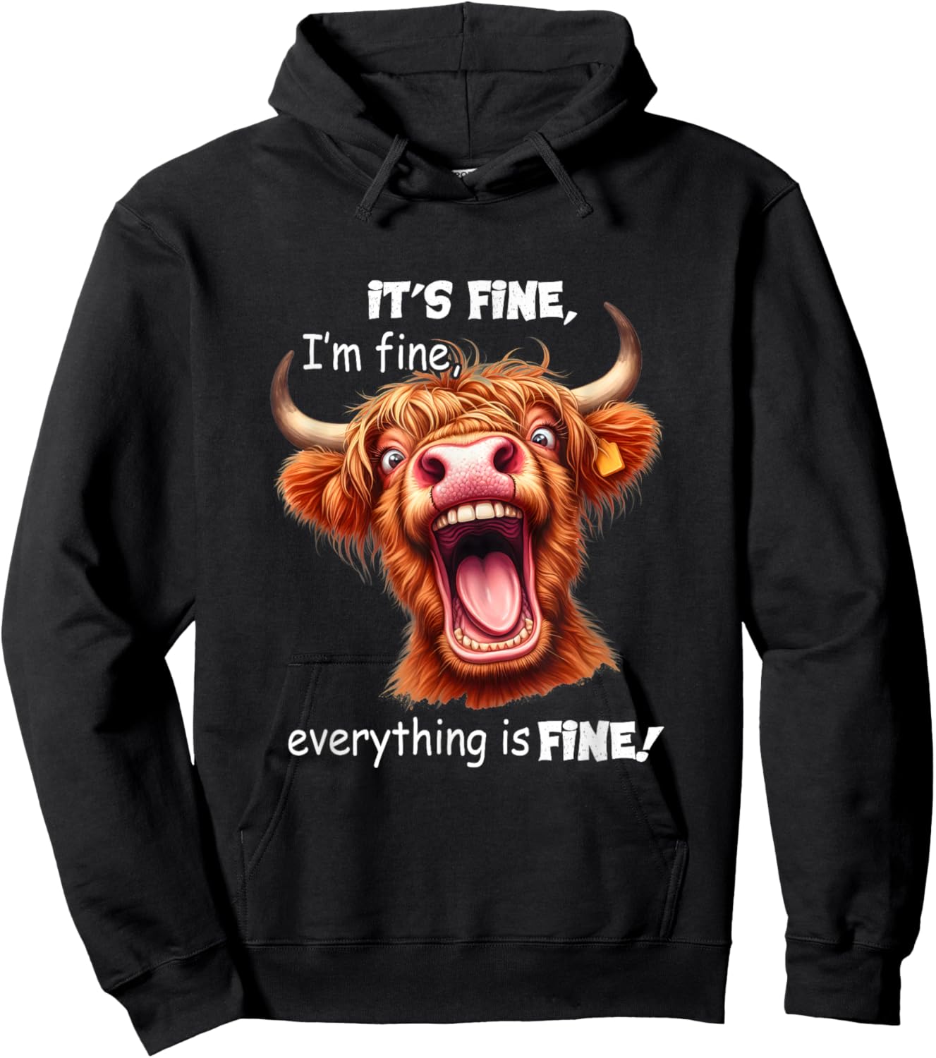 Funny Highland Cow It's Fine I'm Fine Everything Is Fine , Small, Black Hoodie - Hoodie | Black
