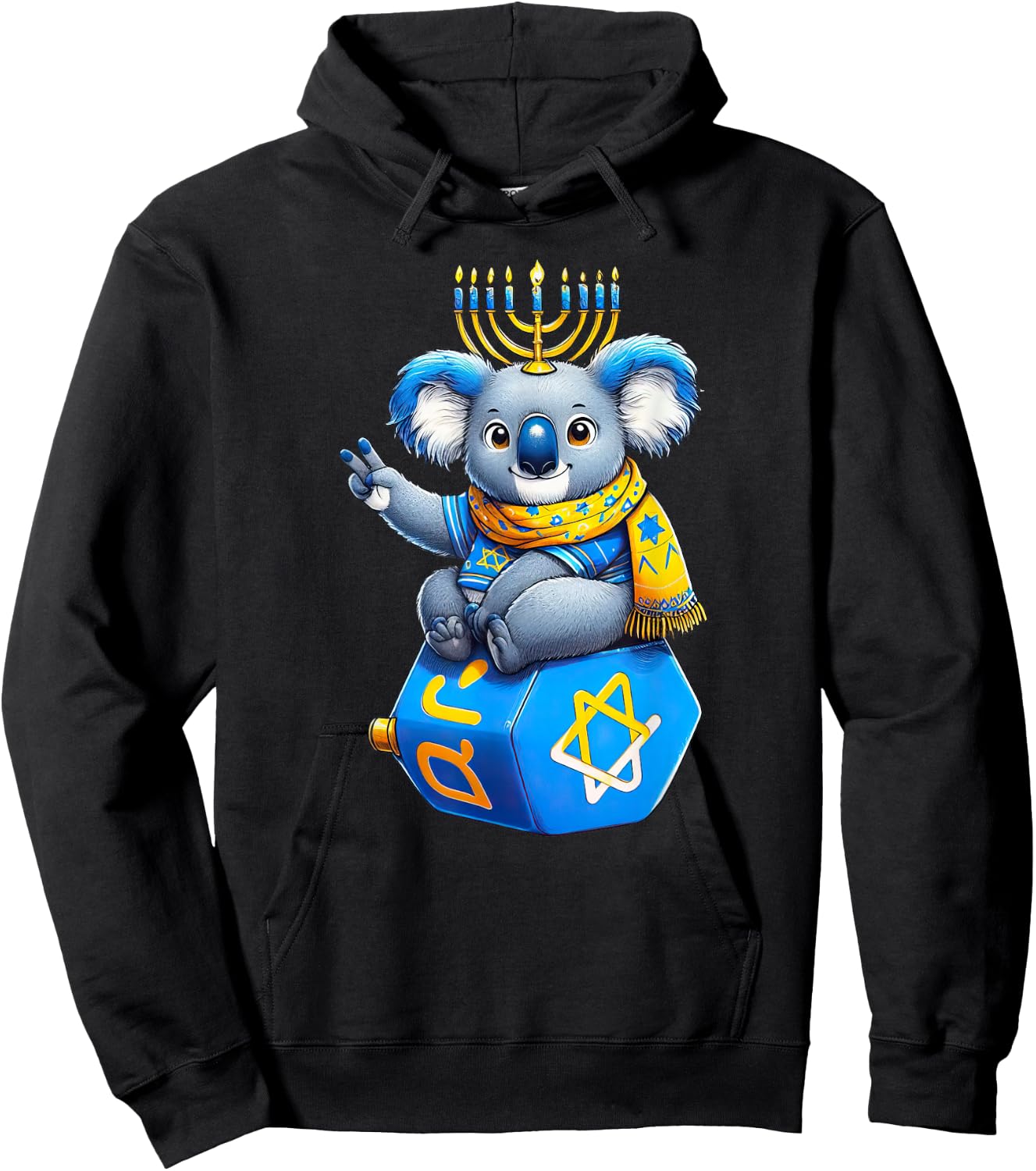 Koala Menorah Dreidel Jewish Hanukkah Kids Hoodie - Hoodie | Black