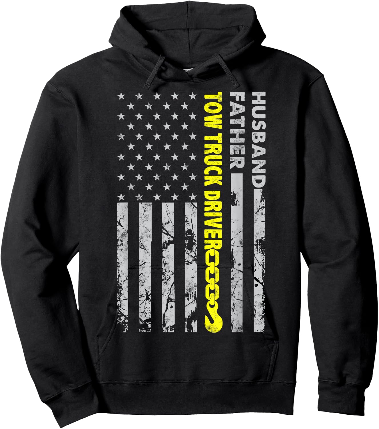 Husband Father Tow Truck Driver American flag Towing Dad Hoodie - Hoodie | Black