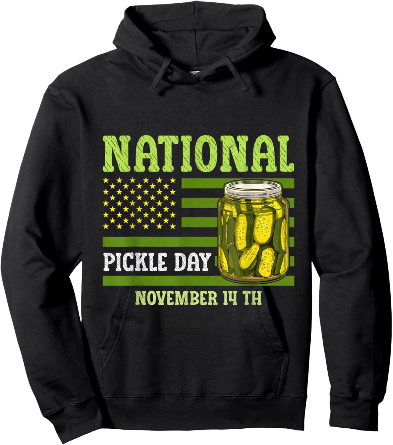National Pickle Day America Flag Food Lover Cucumber Hoodie - Hoodie | Black