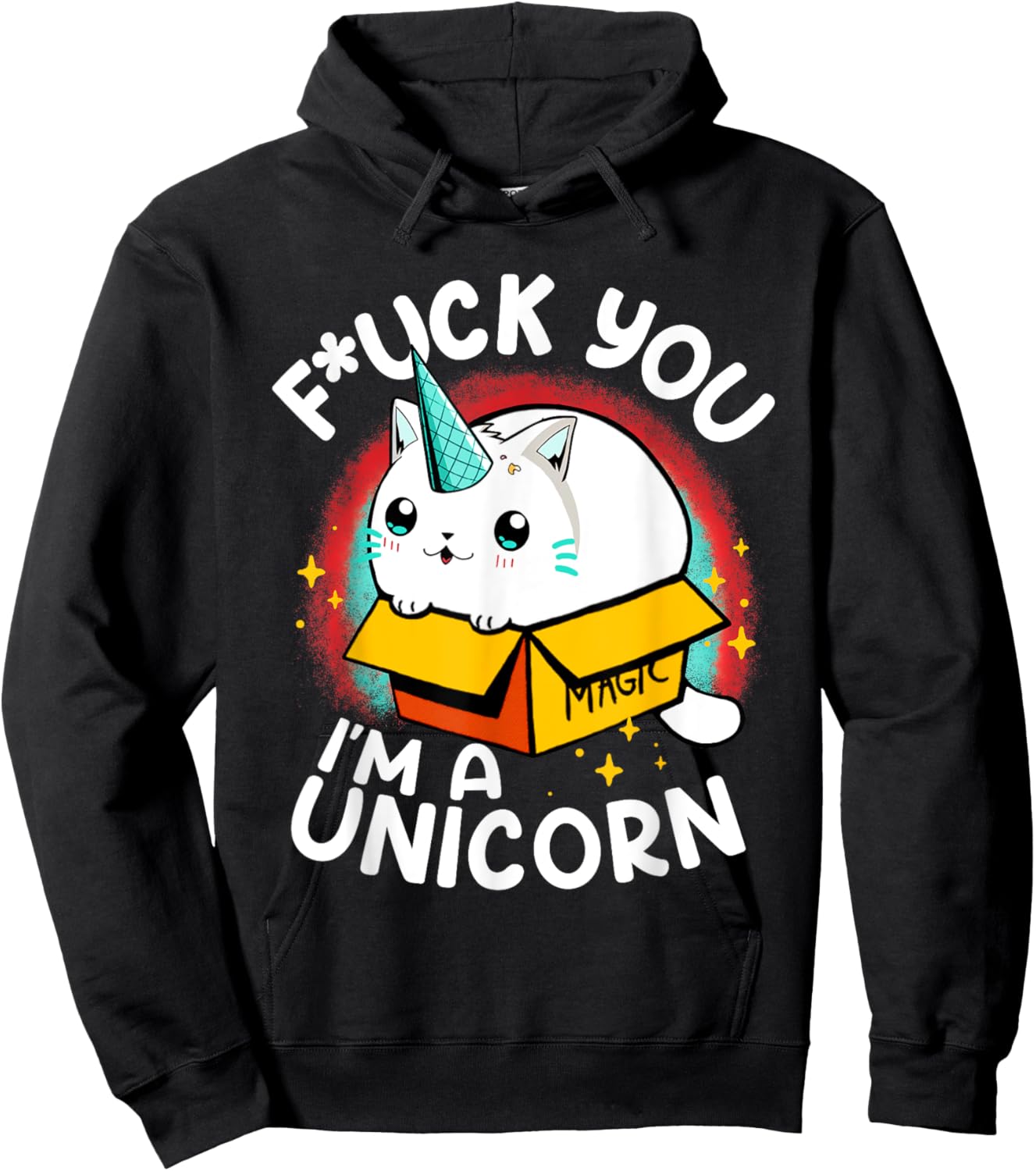 Fuck You I'm A Unicorn Caticorn White Kitten Magic Box Hoodie - Hoodie | Black