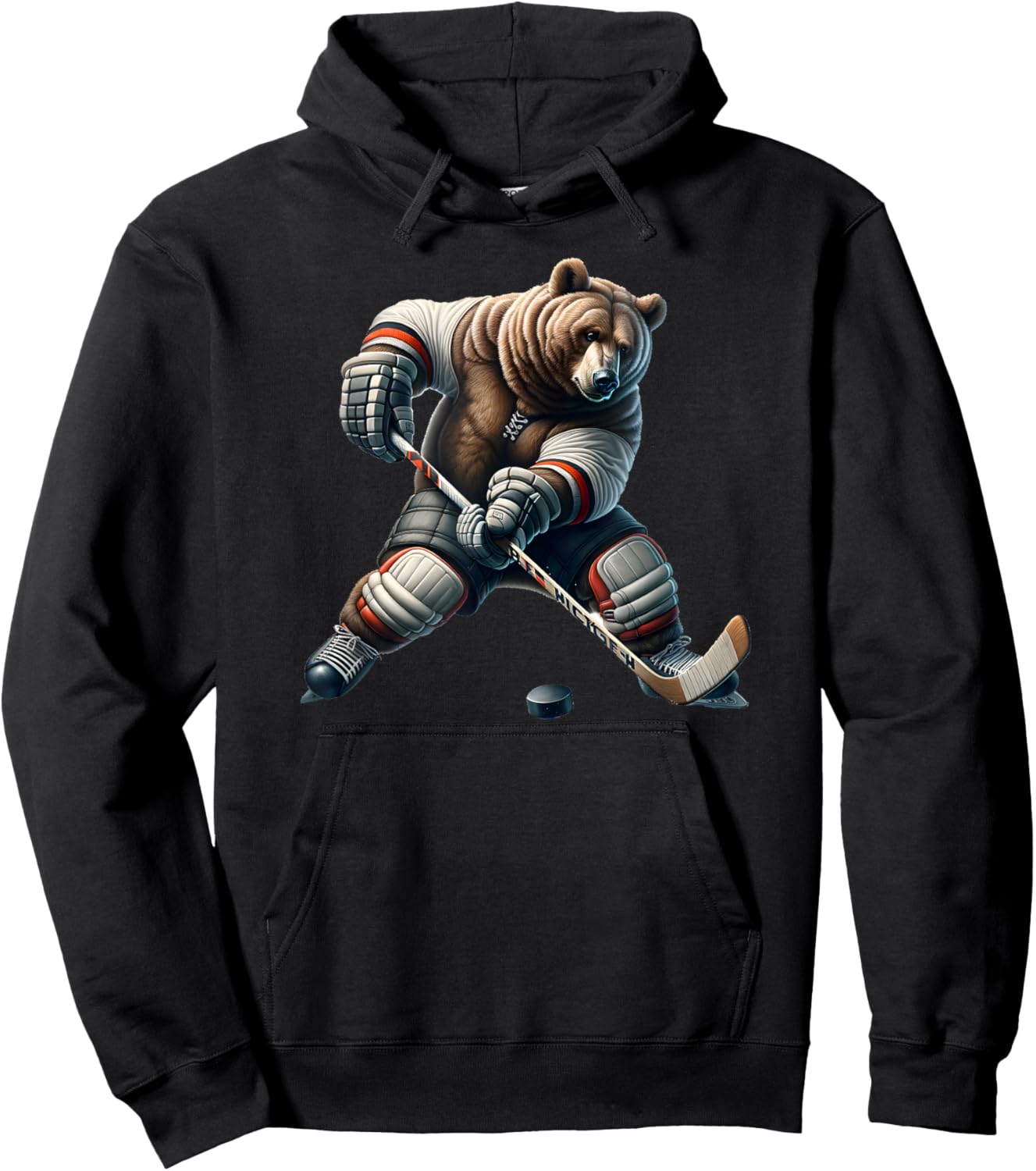 Cute Bear Playing Hockey For Bear And Hockey Lover Hoodie - Hoodie | Black