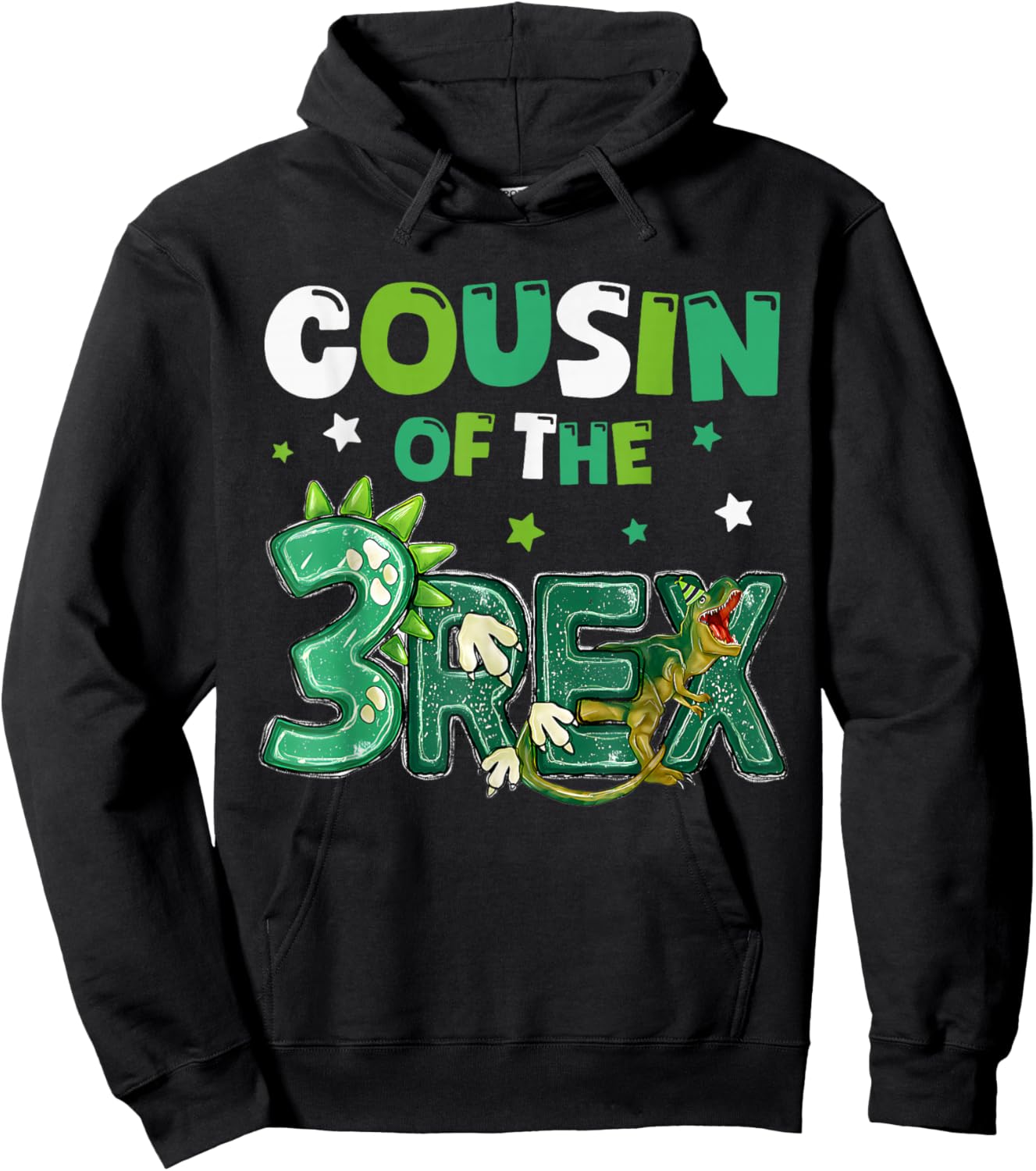 Cousin of the Three Rex Birthday Dinosaur Family Matching Hoodie - Hoodie | Black