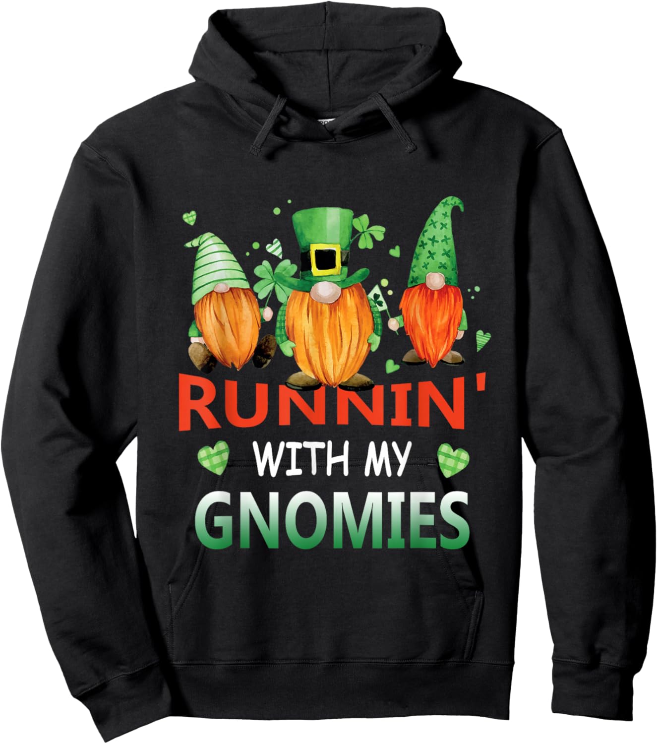 Running With My Gnomies St Patrick Day Shamrock Gnome Hoodie - Hoodie | Black