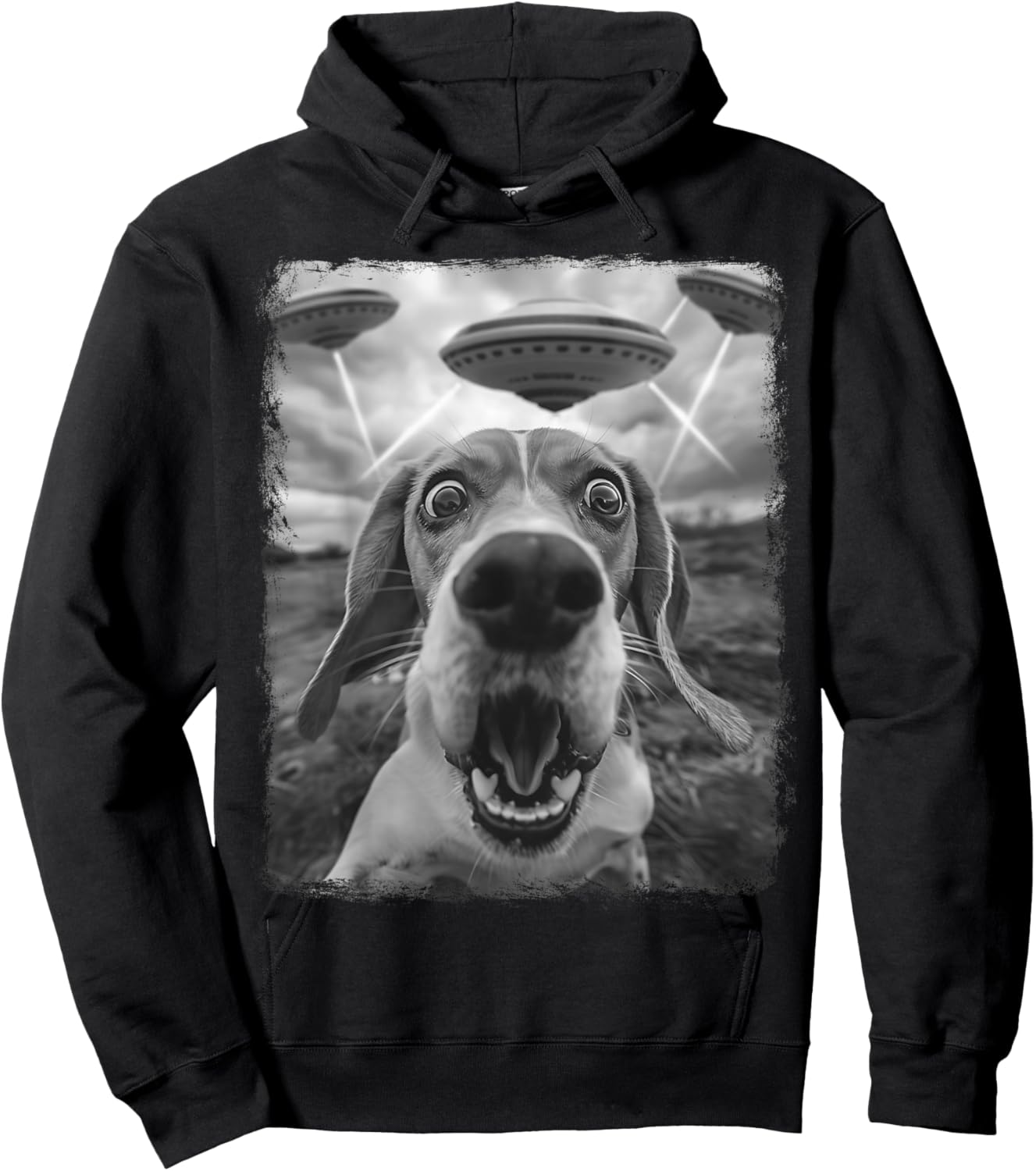 Beagle Dog UFO Alien Extraterrestrial Selfie Hoodie - Hoodie | Black