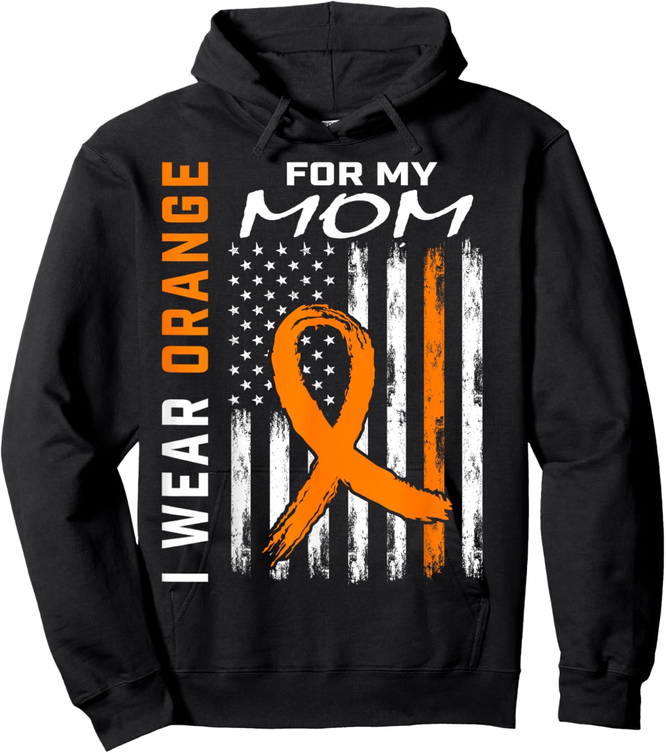Orange Ribbon Kidney Cancer Awareness Mom USA Flag Gifts Hoodie - Hoodie | Black