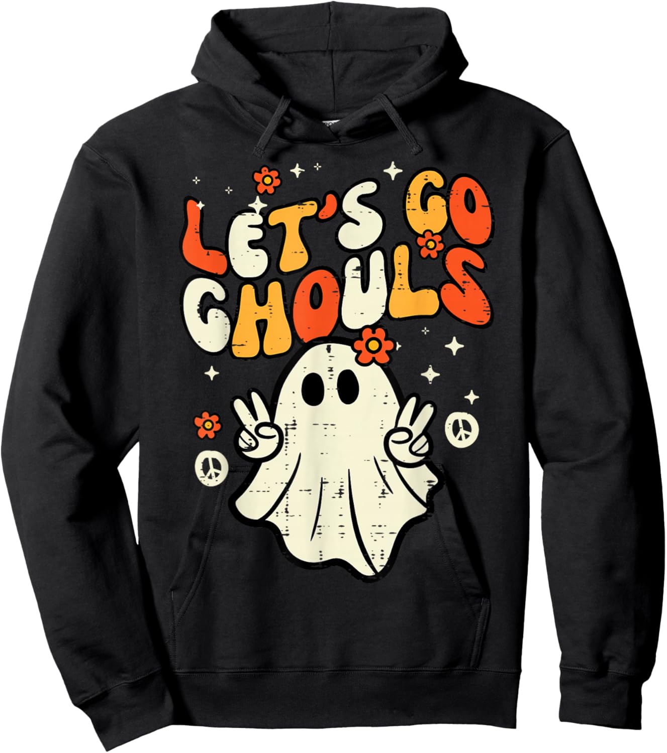 Halloween Lets Go Ghouls Ghost Retro Costume Women Girl Kids Hoodie - Hoodie | Black