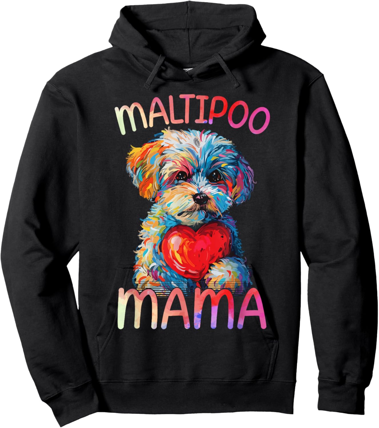 Maltipoo Dog Lovers Mama Heart Pop Art Maltipoo Mom Hoodie - Hoodie | Black