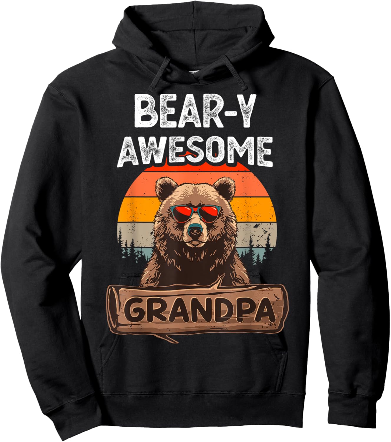 Bear-y Awesome Grandpa Funny Saying Bear Vintage Grandfather Hoodie - Hoodie | Black