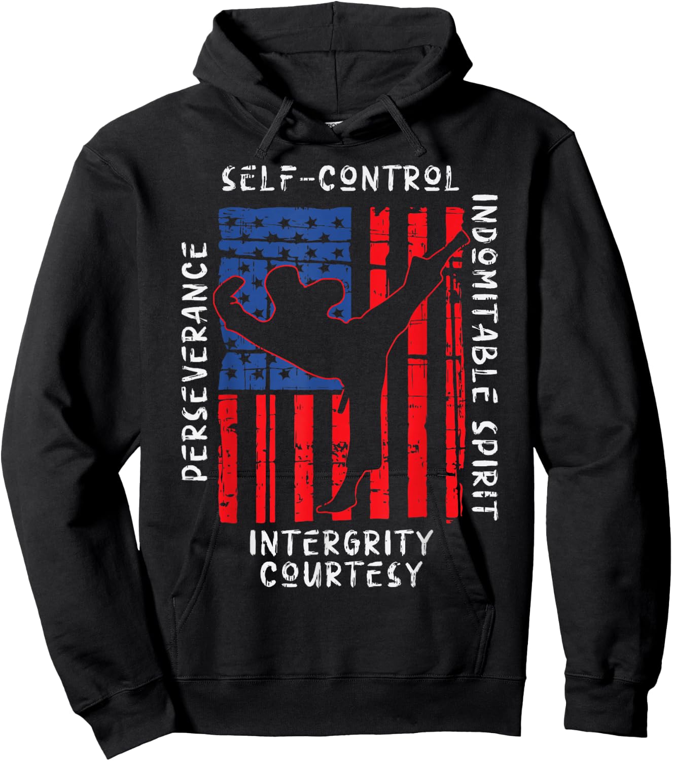 US Flag Taekwondo Five Tenets Vintage Martial Art Lover Gift Hoodie - Hoodie | Black