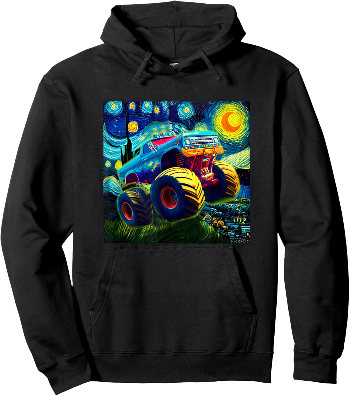 Cool Monster Truck Shirt Boy Men Adult Artistic Car Van Gogh Hoodie - Hoodie | Black
