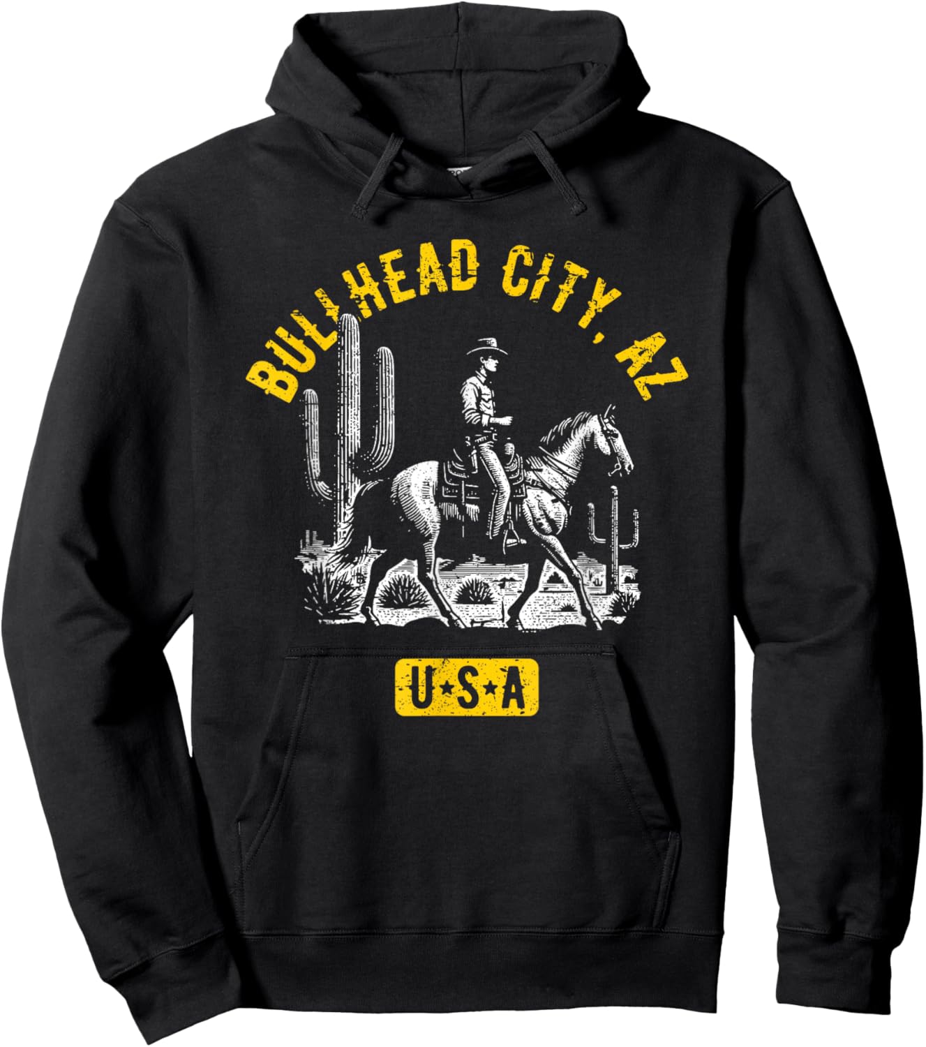 Bullhead City AZ USA Cowboy Horse Distressed Style Design Hoodie - Hoodie | Black