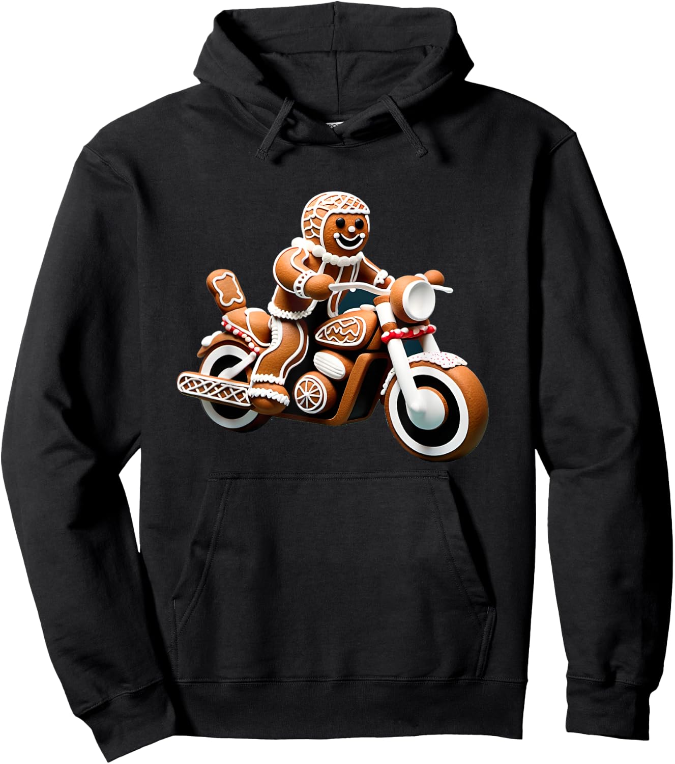 Gingerbread Man Biker Riding a Motorcycle on Christmas Hoodie - Hoodie | Black