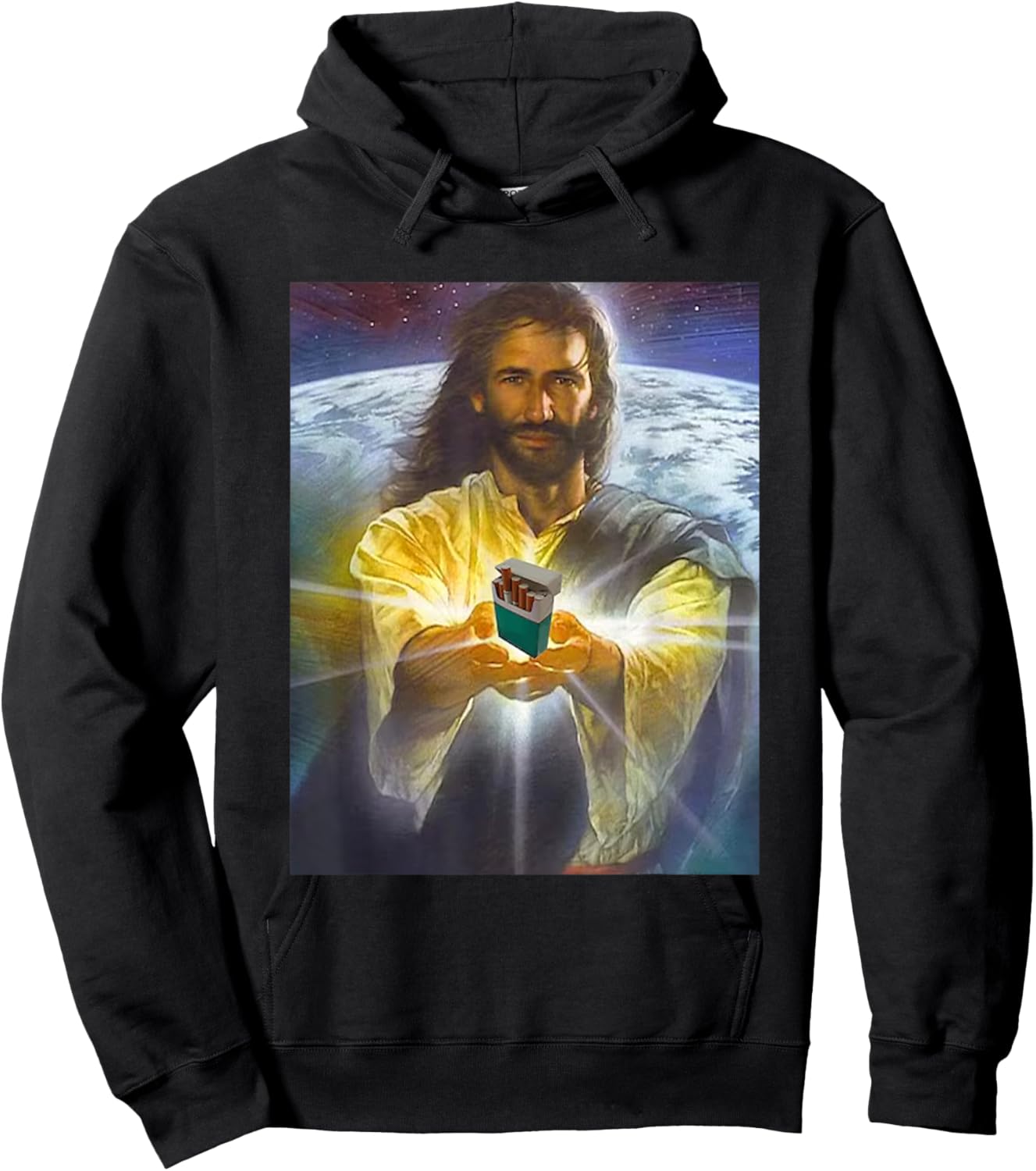 Jesus Holding Cigarettes Funny Jesus -Adults Black Short Sleeve Small Hoodie - Hoodie | Black