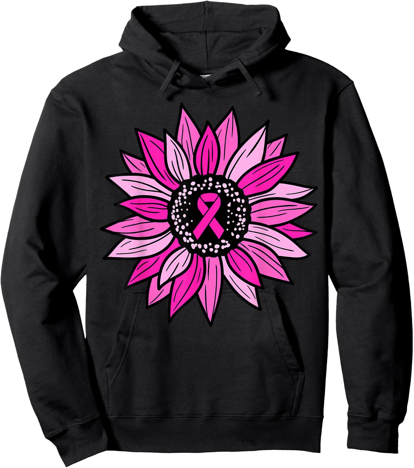 Pink Ribbon Sunflower Breast Cancer Awareness Women Kids Hoodie - Hoodie | Black