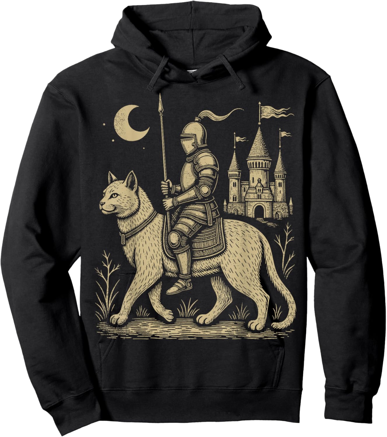 Weird Medieval Cat Middle Ages Armored Knight Riding Cat Hoodie - Hoodie | Black