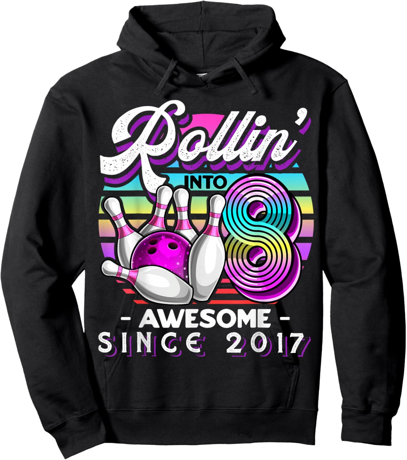 Bowling Party Rollin' 8 Awesome 2017 8th Birthday Girls Hoodie - Hoodie | Black