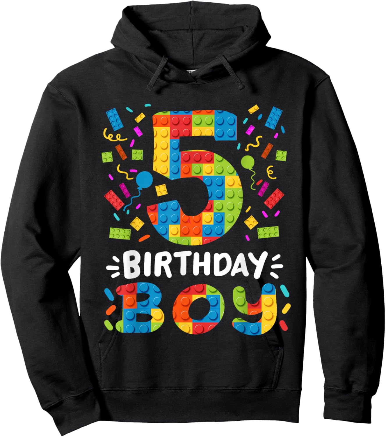 Kids 5 Years Old Building Blocks Builder 5th Birthday Boys Hoodie - Hoodie | Black