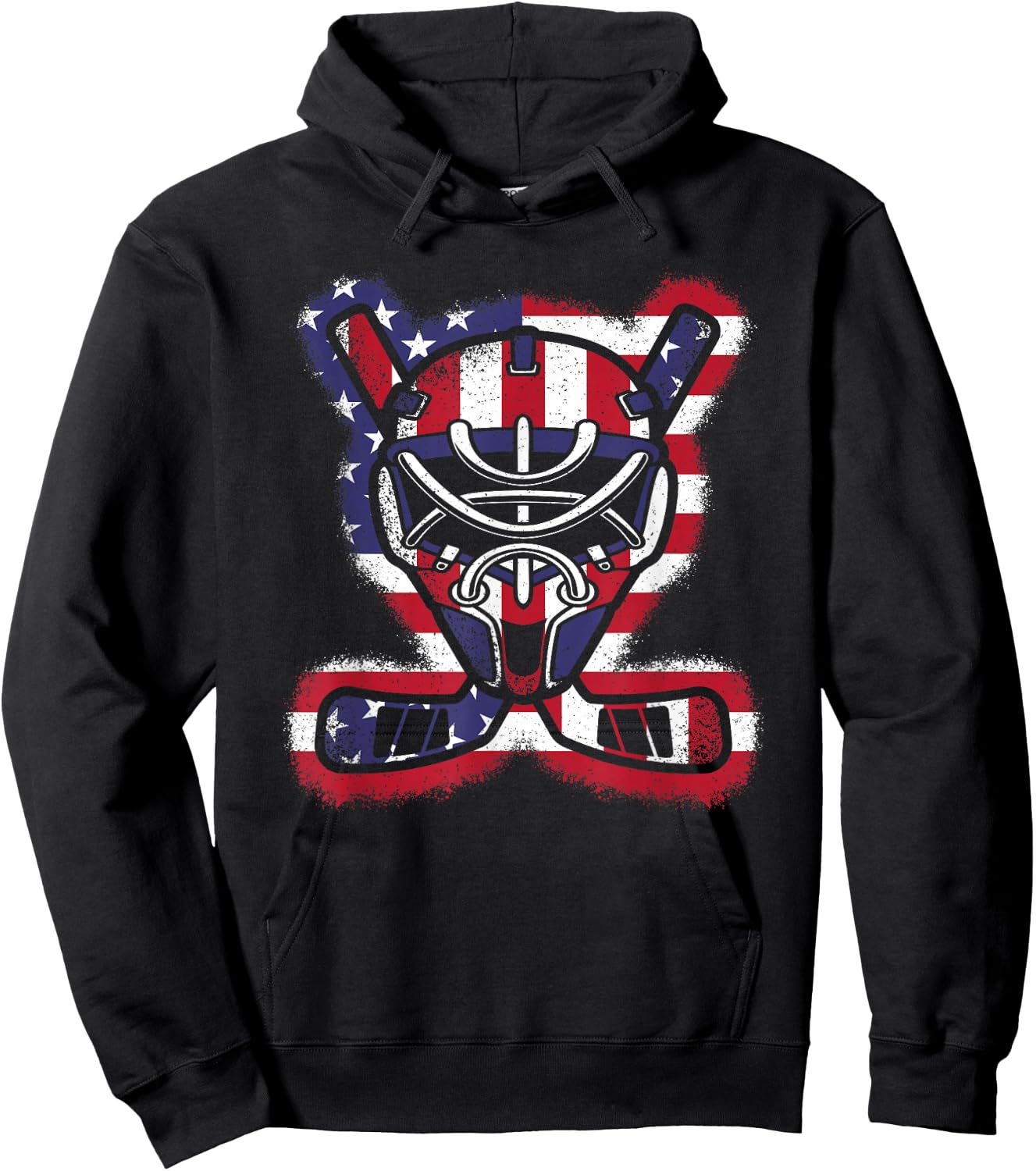 Vintage American Flag Ice Hockey Player Men Women Kids Hoodie - Hoodie | Black