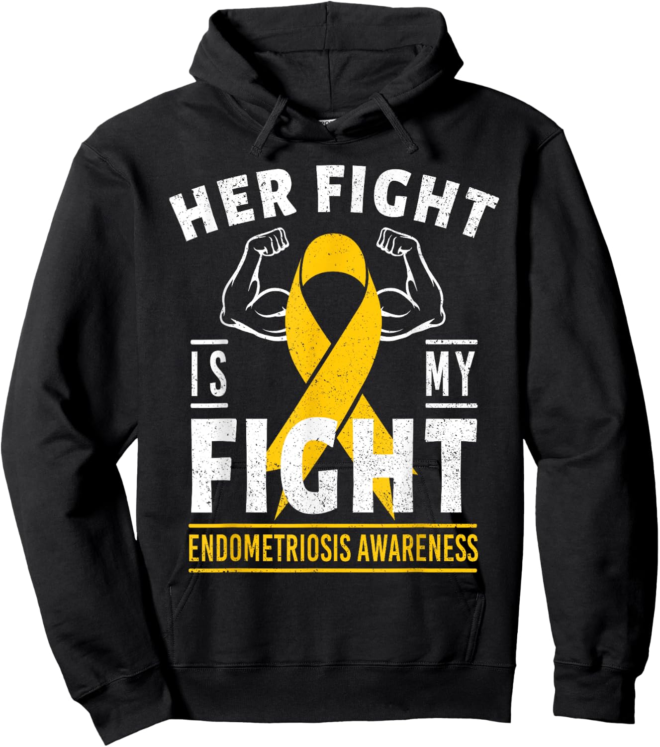 Her Fight is My Fight Endometriosis Awareness Support Ribbon Hoodie - Hoodie | Black
