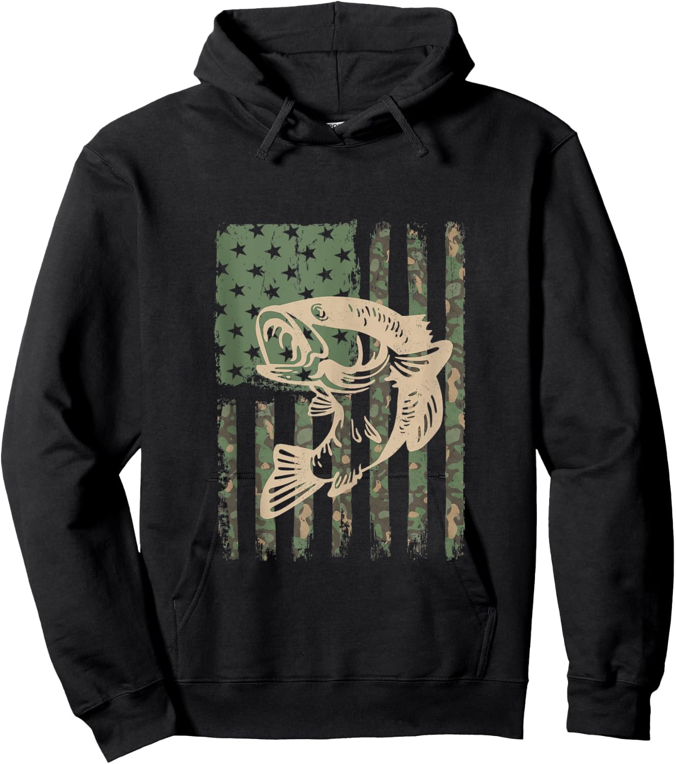 Camouflage USA Flag Big Mouth Bass Fishing Hoodie - Hoodie | Black