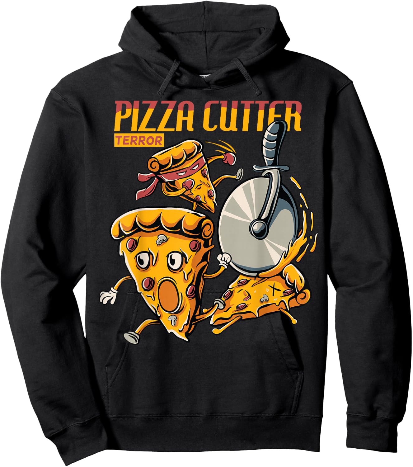 funny pizza slice chased by cutter wheel Gift lover food Hoodie - Hoodie | Black