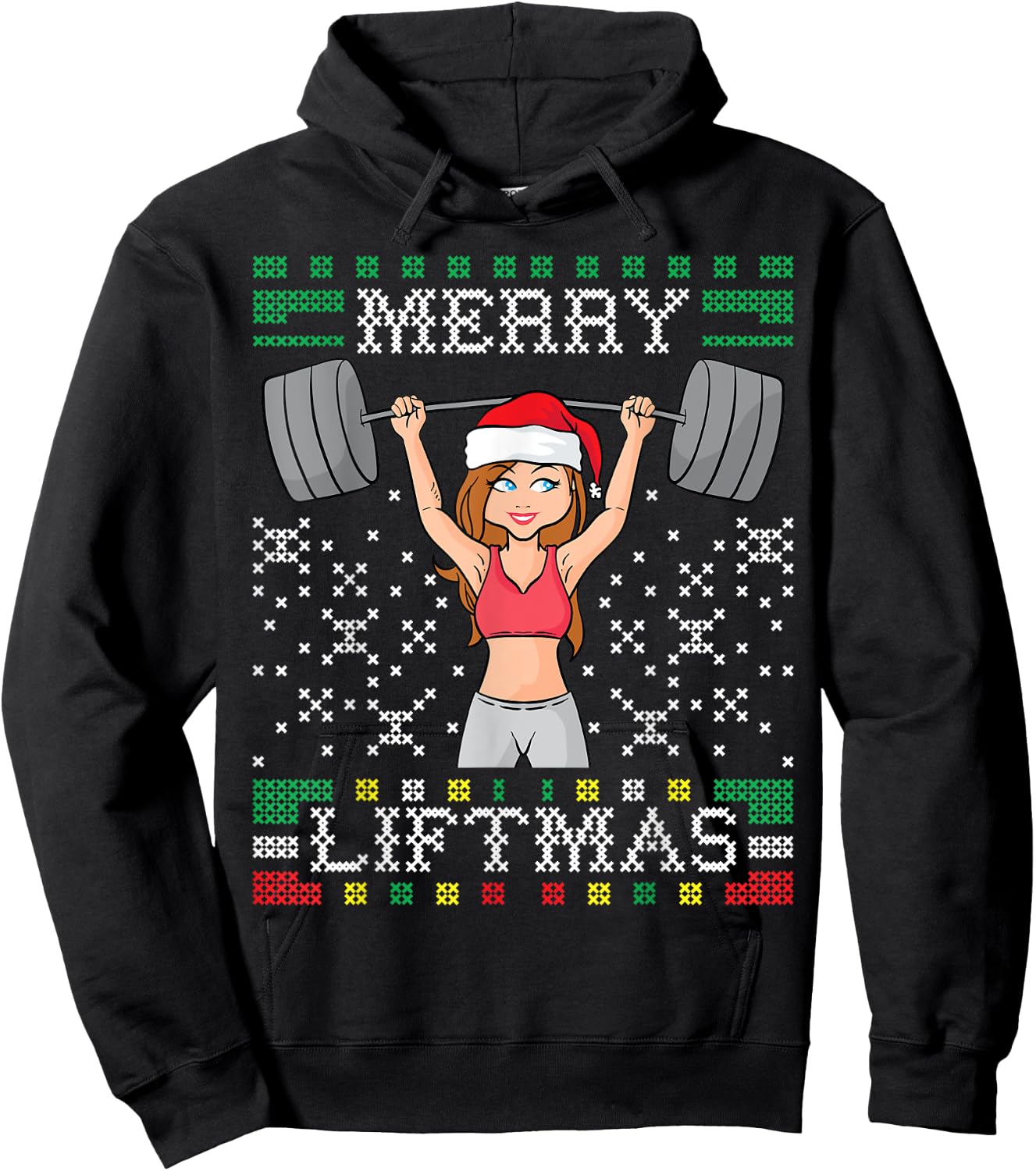 Merry Liftma's Ugly Christmas Sweater Miss Santa Gym Workout Hoodie - Hoodie | Black