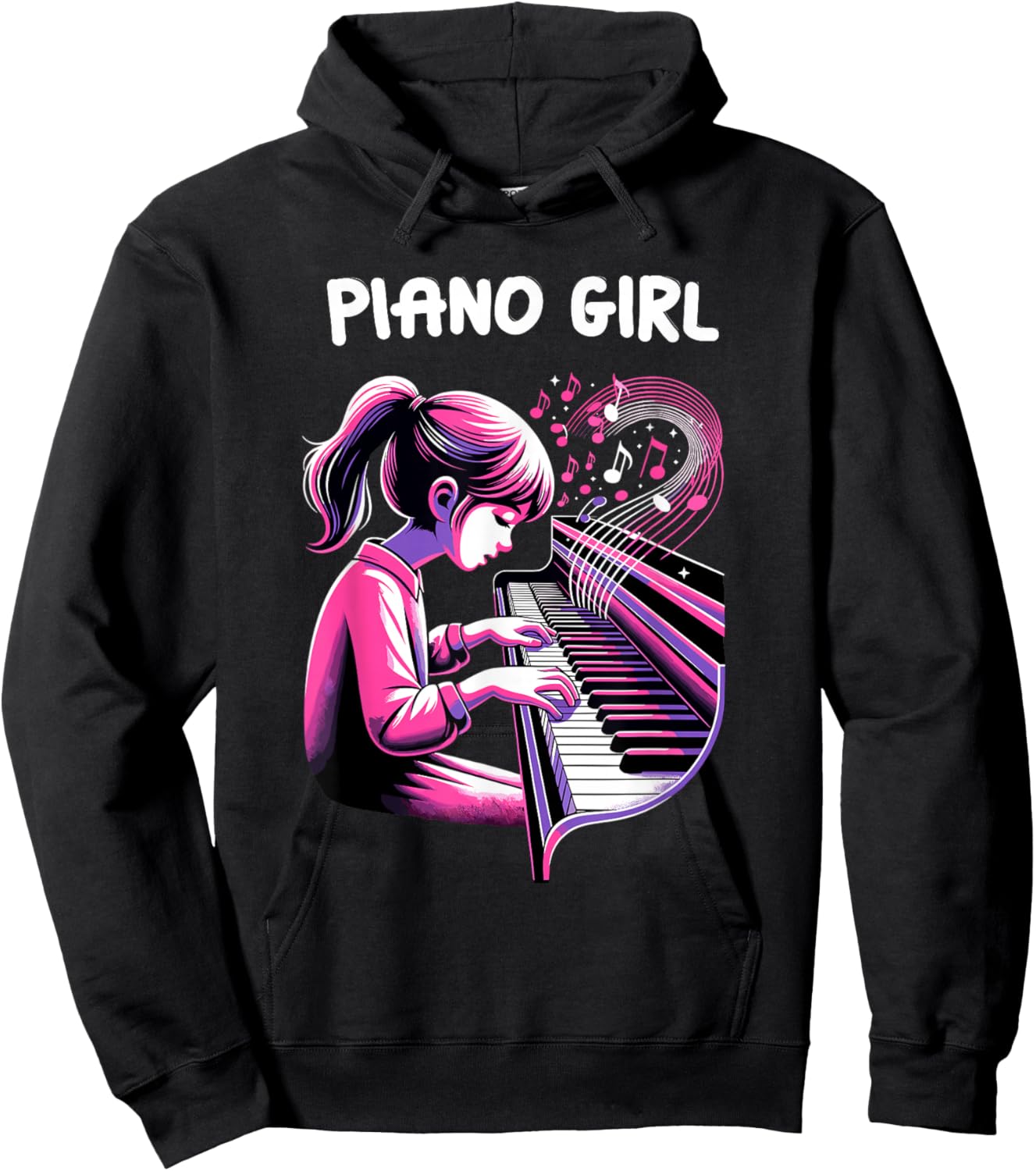 Cute Piano Girl Pianist Keyboard Musician Classical Music Hoodie - Hoodie | Black