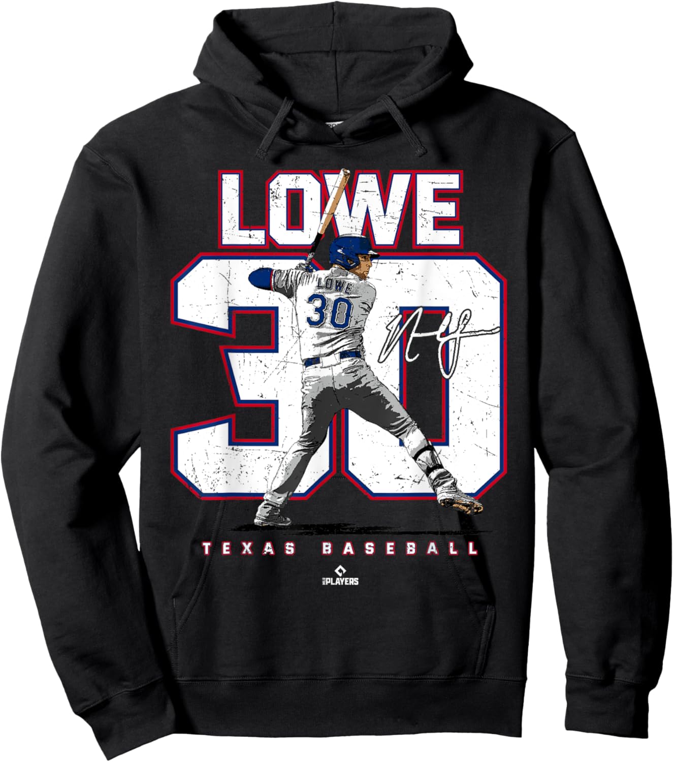 Number and Portrait Nathaniel Lowe Texas MLBPA Hoodie - Hoodie | Black