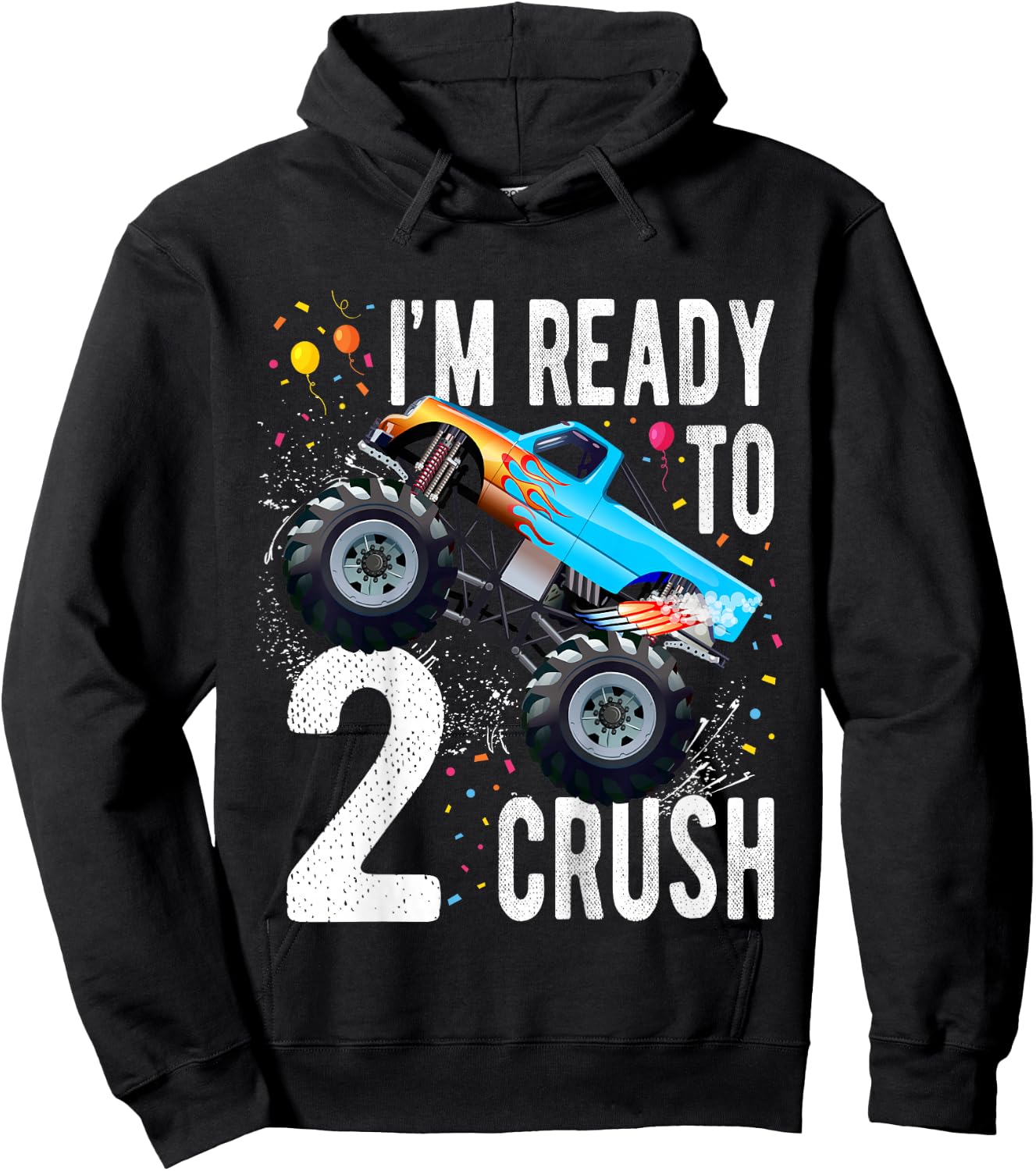 Kids 2nd Birthday Boy Monster Truck 2 Year Old Matching Family Hoodie - Hoodie | Black