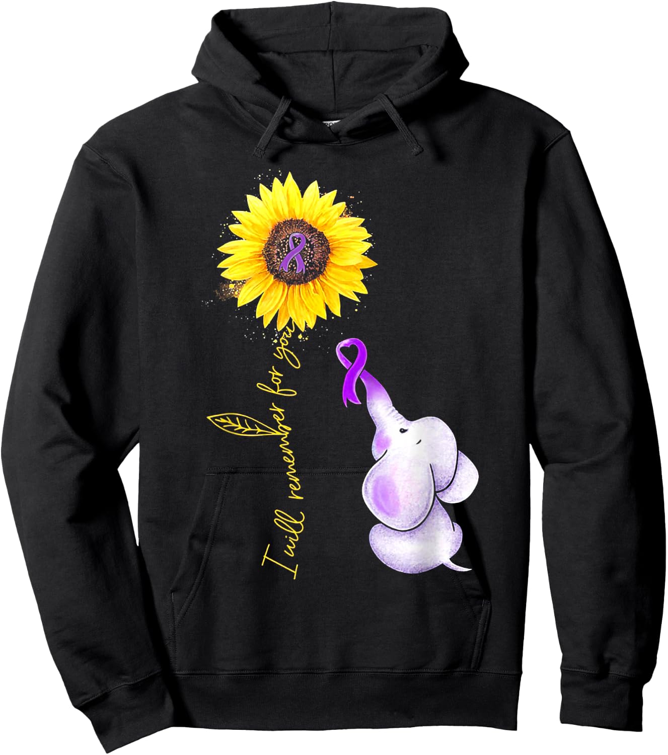 I Will Remember For You Sunflower Elephant Alzheimer Hoodie - Hoodie | Black
