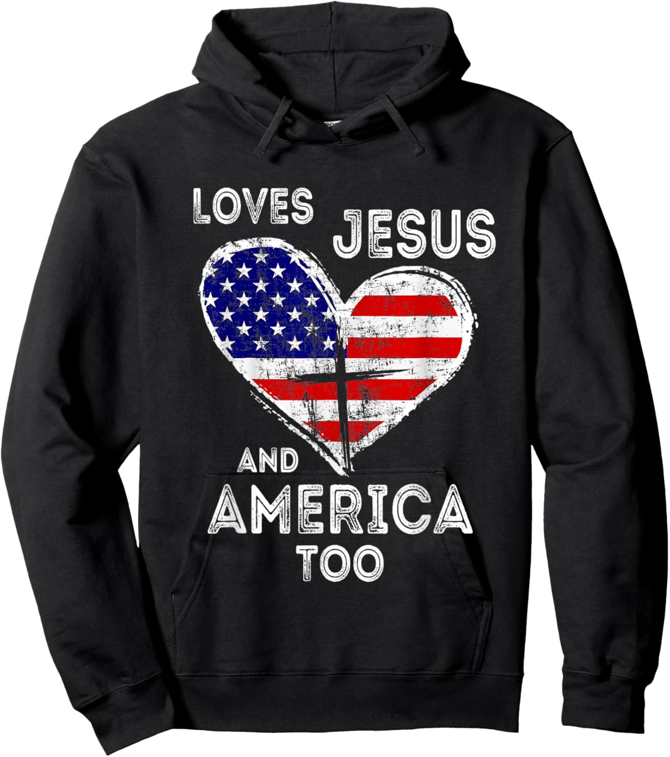 Retro Loves Jesus and America Too God Christian 4th of July Hoodie - Hoodie | Black