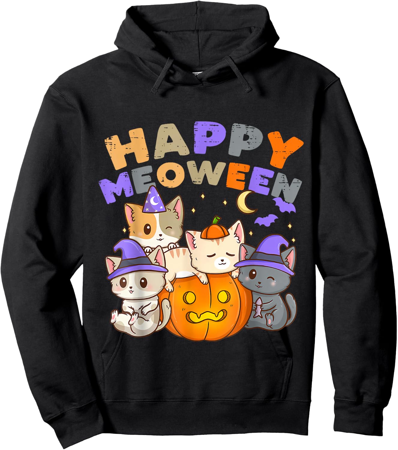 Happy Meoween Witch Cute Cats Halloween Pet Kitten Cat Hoodie - Hoodie | Black