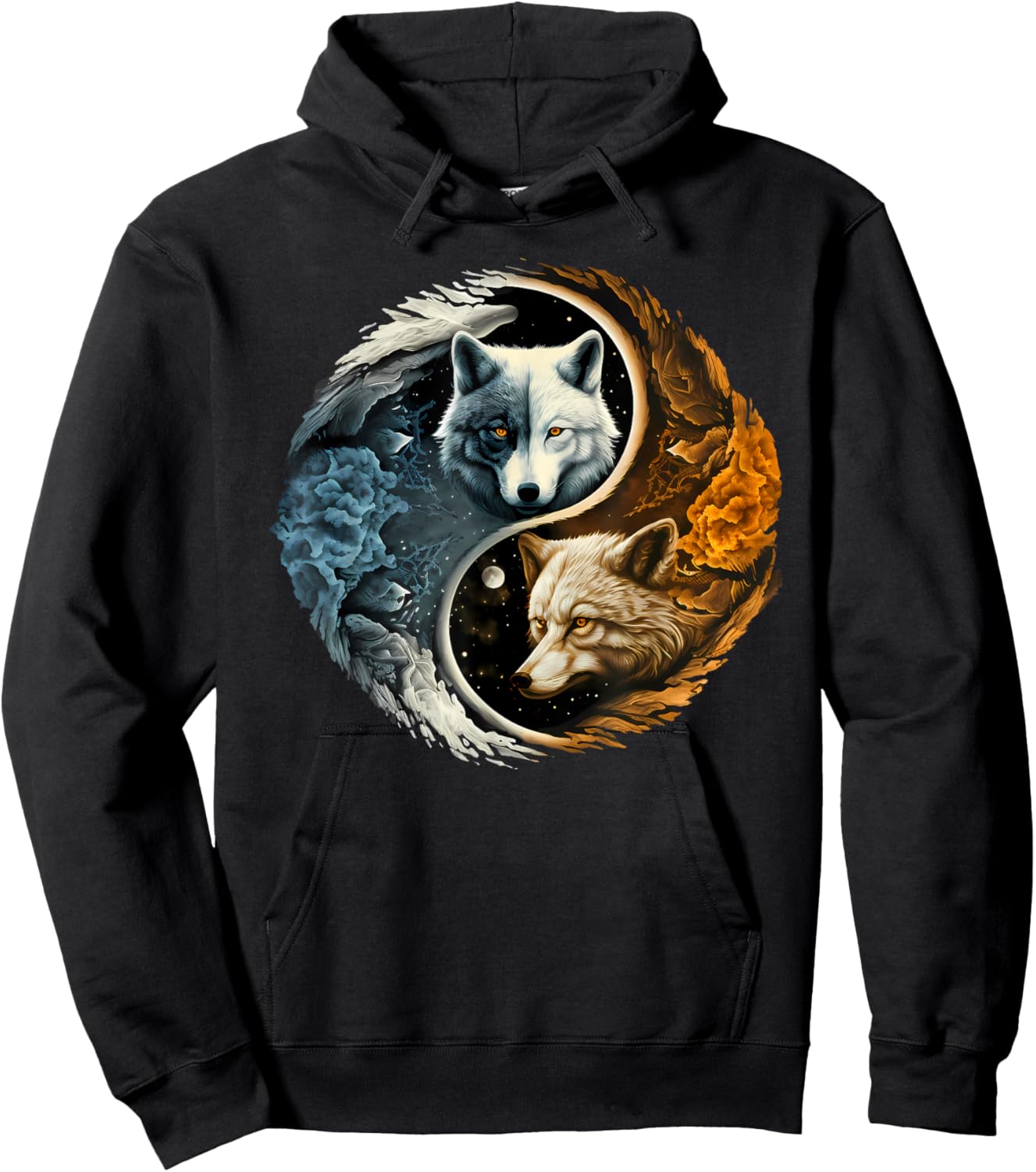 Harmonious Wolf Yin Yang Adult Hoodie - Hoodie | Black