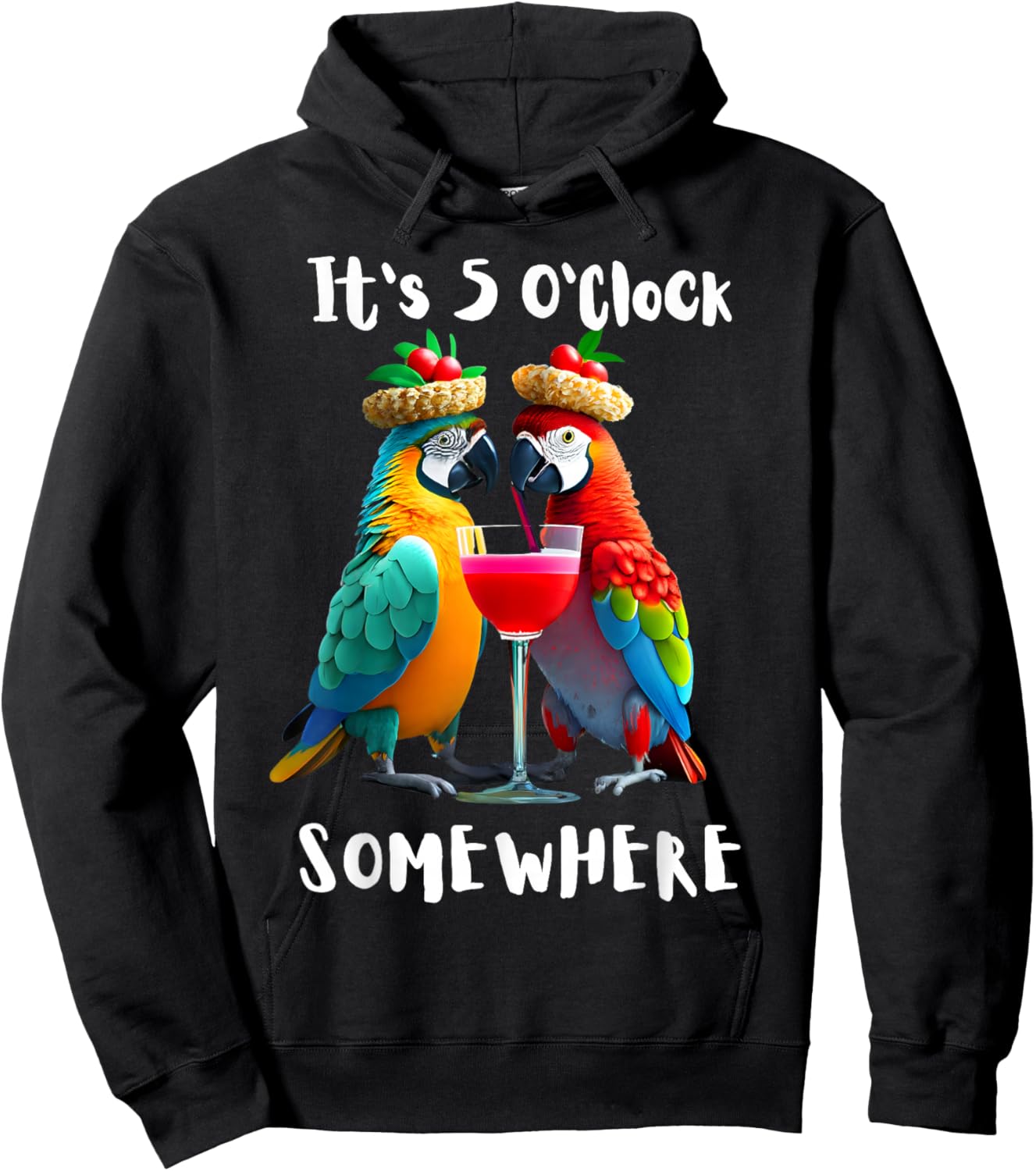 It's 5 O'Clock Somewhere Parrots drinking Cocktails funny Hoodie - Hoodie | Black
