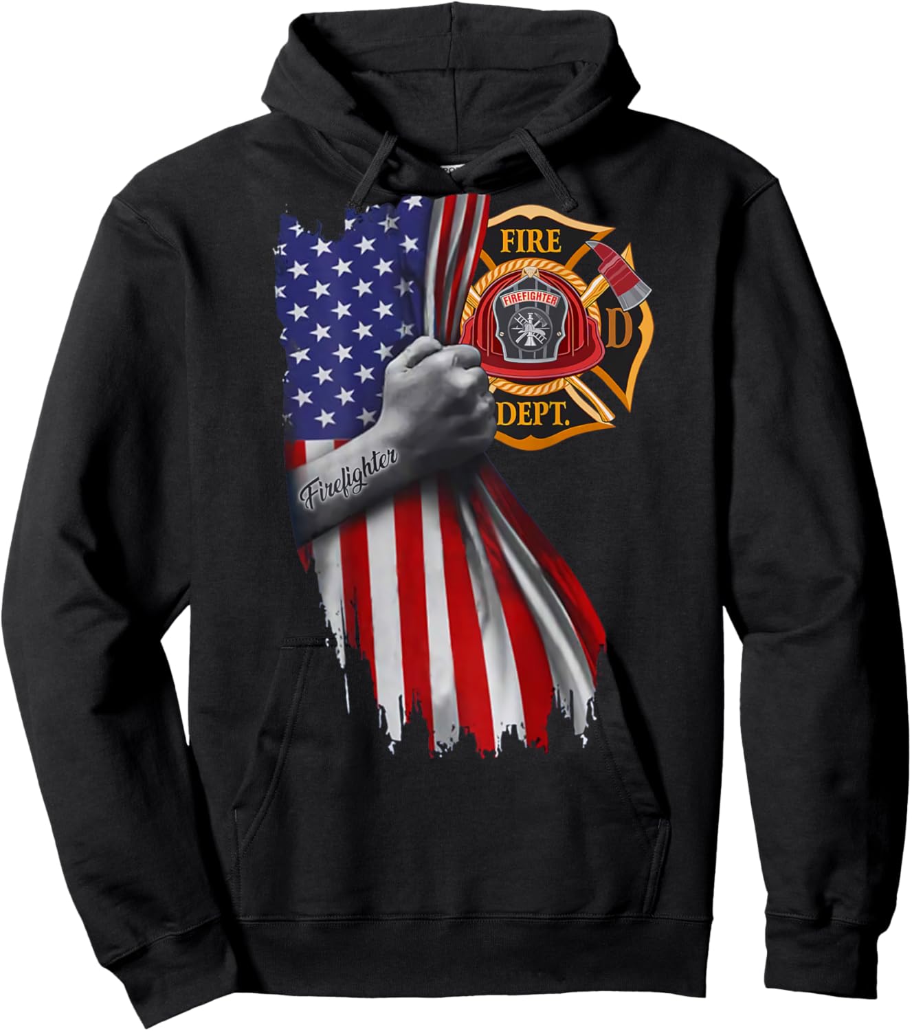 Firefighter american flag Hoodie - Hoodie | Black