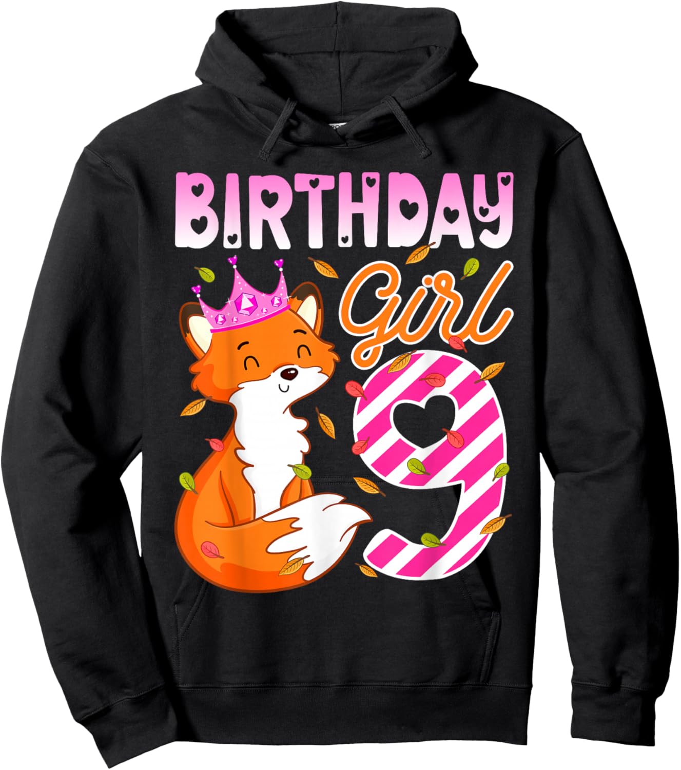 Fox Animal Lovers 9th Birthday Girl Fox B-day 9 year old Hoodie - Hoodie | Black