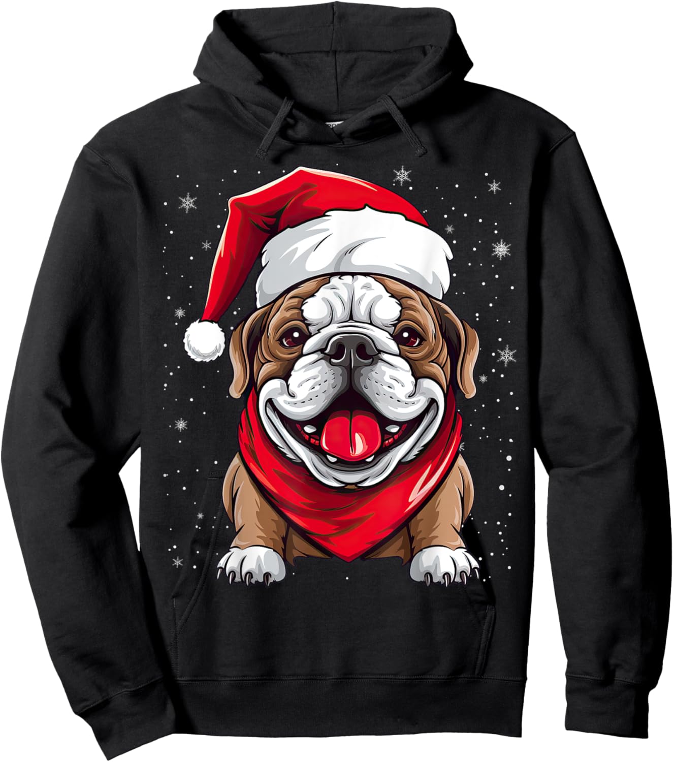 English Bulldog Santa Hat Christmas Party Women Kids Hoodie - Hoodie | Black