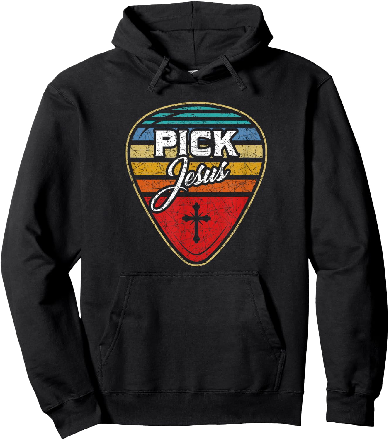 Retro Guitarist Guitar Pick Christian Music Jesus Hoodie - Hoodie | Black
