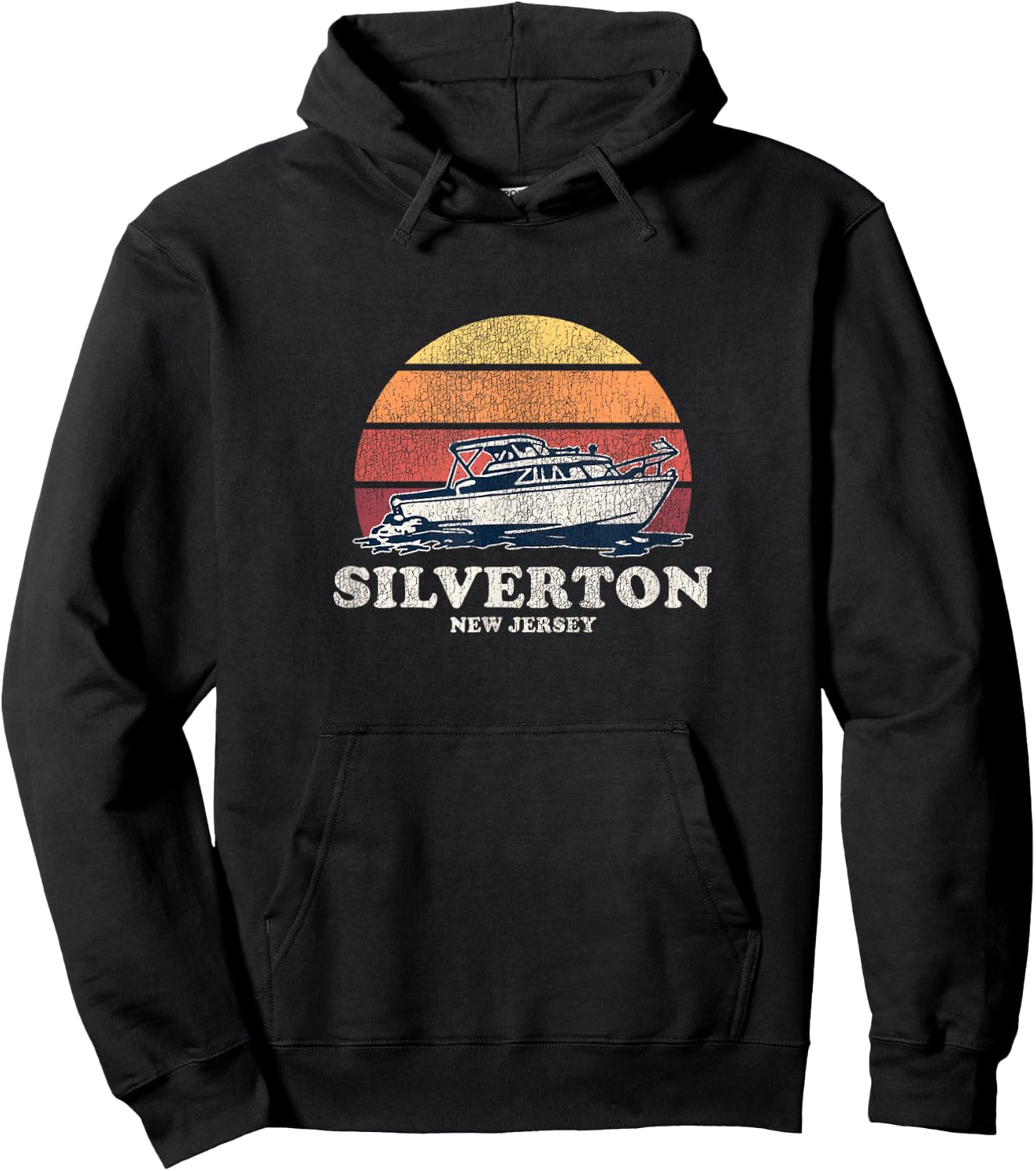Silverton NJ Vintage Boating 70s Retro Boat Design Hoodie - Hoodie | Black